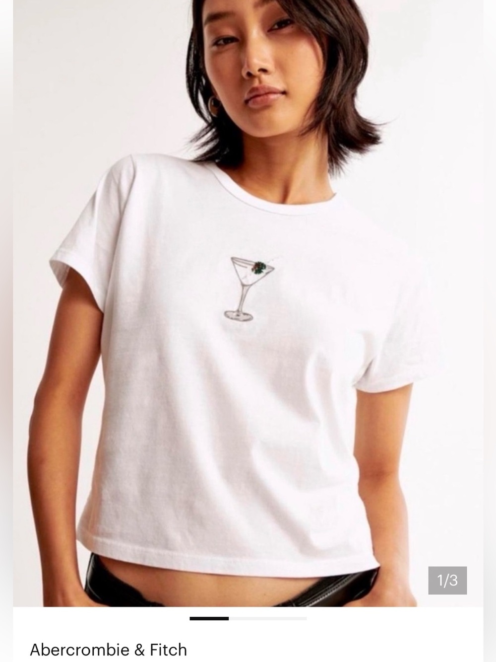 Abercrombie & Fitch White Tee with Martini Embroidery